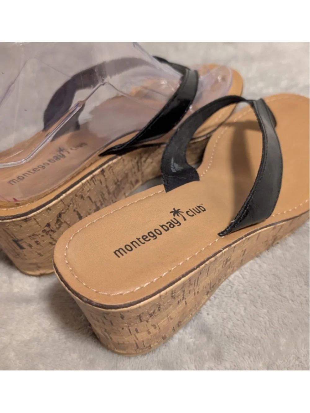 Montego Bay Club Women's Wedge CorkSandals Black Beige Size 7 ME5